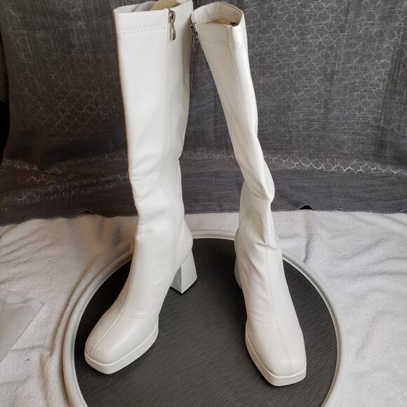 JEDKARAR Platform Boots Women 7 White Go Go Tall Block Heel Y2K Retro Modcore - Picture 1 of 10